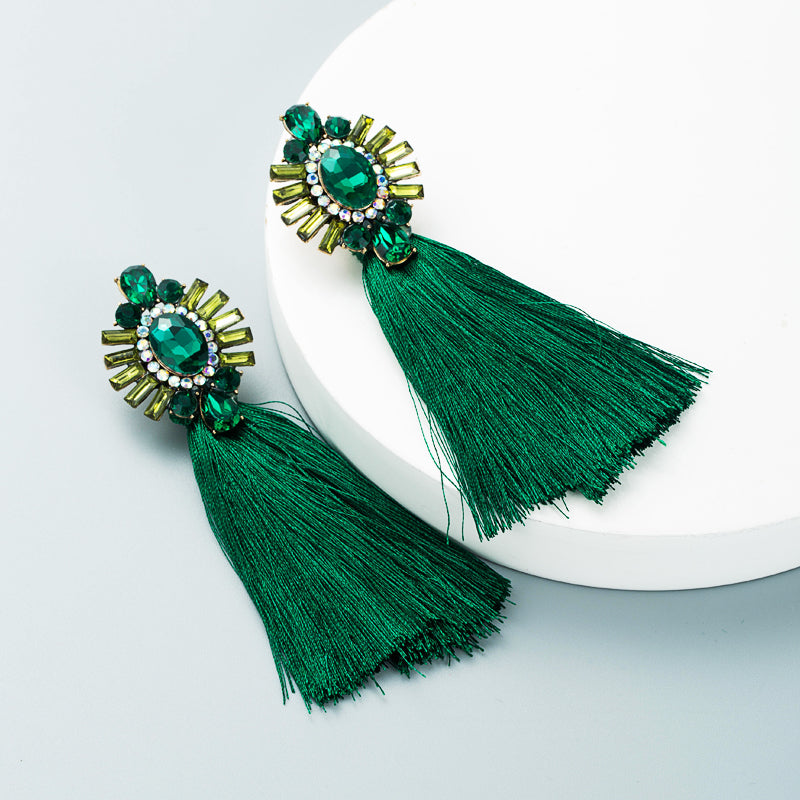 Beaded Fan Tassel Earrings / green — Etnyko