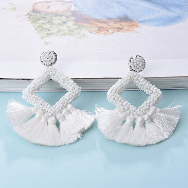 White Beaded Tassel earrings