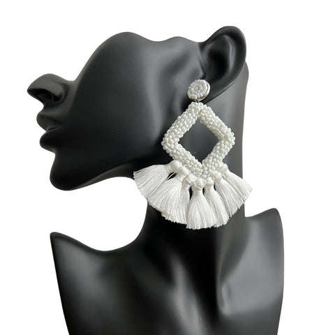 White Beaded Tassel earrings