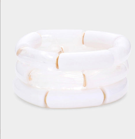White Acrylic Stretch Bracelets