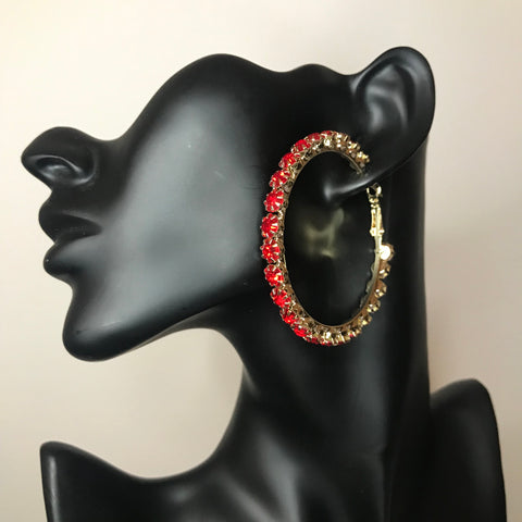 Red Rhinestone Hoop earring- Medium