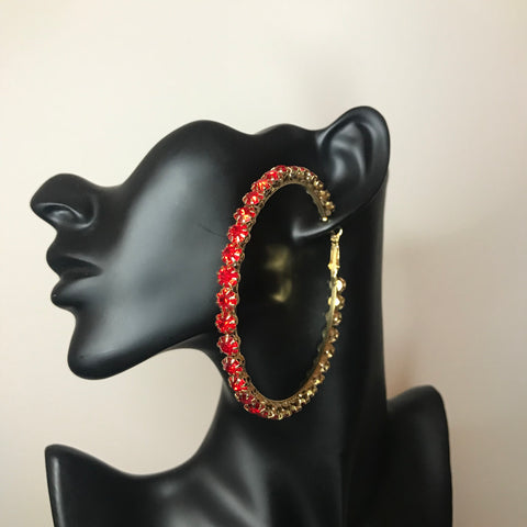 Red Rhinestone Hoop earring- Large