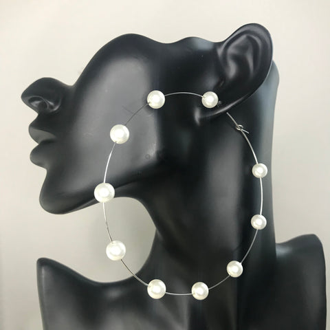 Pearl Wire Hoop earring- Silver