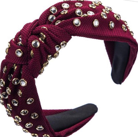 Burgundy Knotted Rhinestone Headband